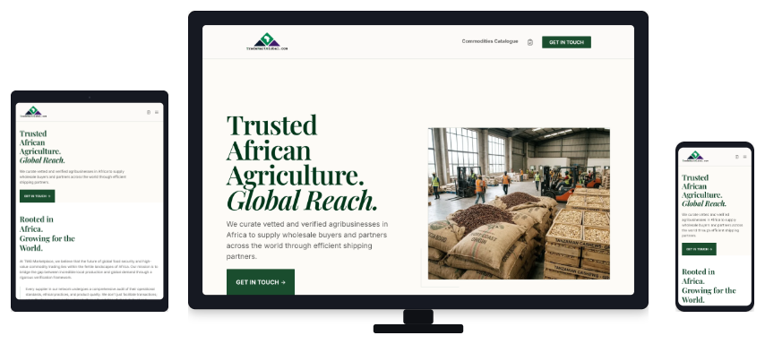Trademart Global website on desktop, tablet, and mobile